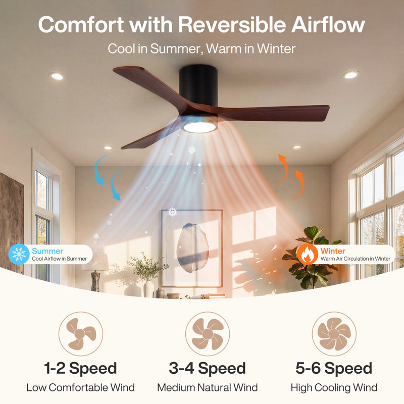 52" 3 - Blade Led Solid Wood Ceiling Fan With Remote Control