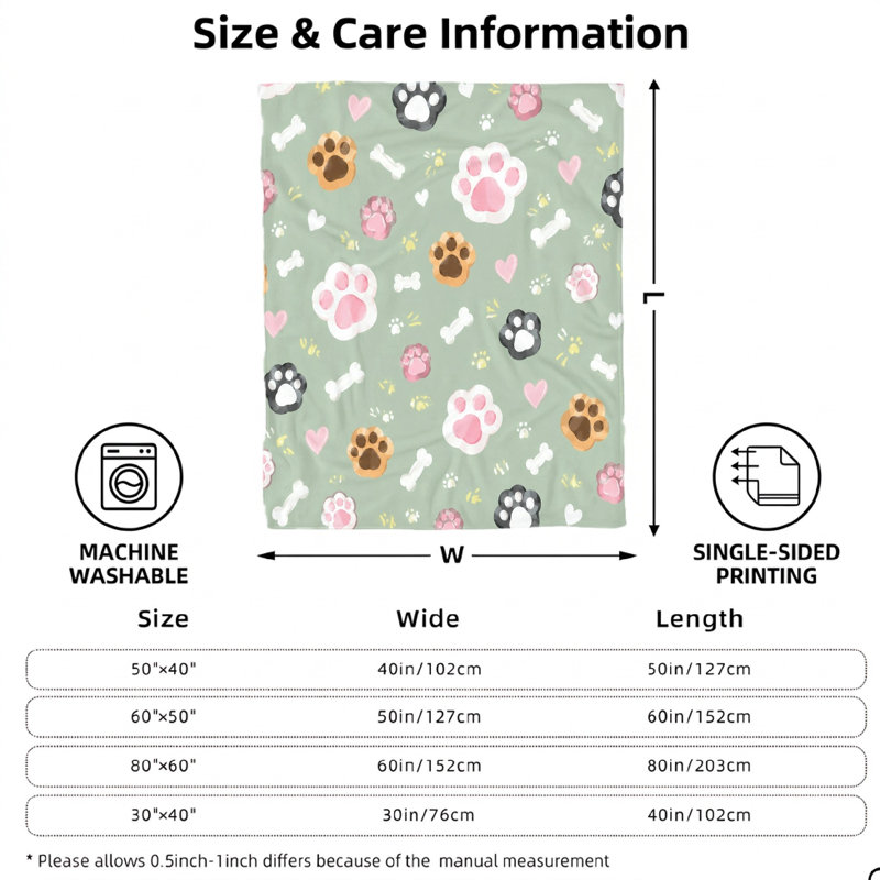 1Pcs Dog Paw Print Fleece Blanket – Cute and Cozy Pet Lover Design;Soft Warm for HomeMachine WashablePerfect Sofa, Couch, or BedIdeal Owners EnthusiastsA Great Gift Idea Any Occasion. Bedding and sofa items