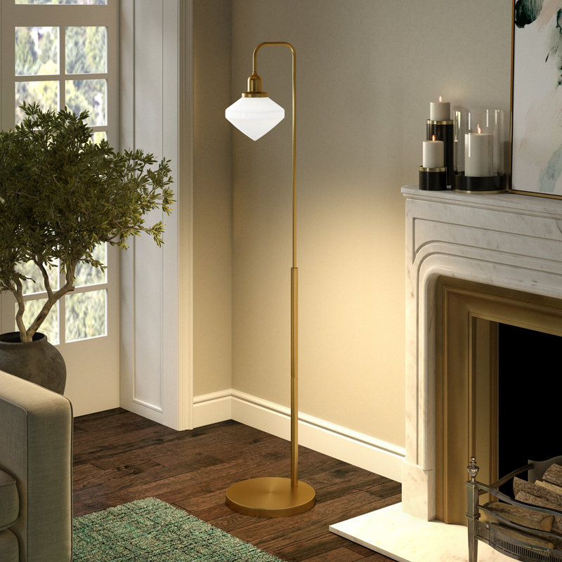 Chareen 62'' Arched Floor Lamp, Blackened Bronze, White