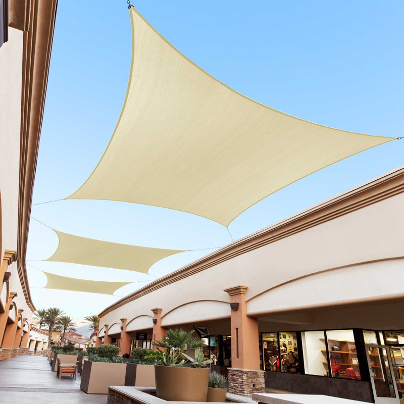 Beige 12' x 16' HDPE Rectangle Sun Shade Sail with Stainless Steel D Rings