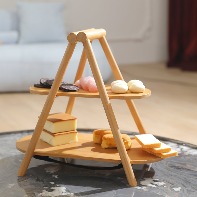 Koley Bamboo 2 Tiered Serving Tray, Beige