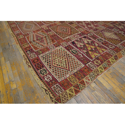 Large Room Size Antique Flat Woven Tribal Geometric Turkish Kilim Rug
