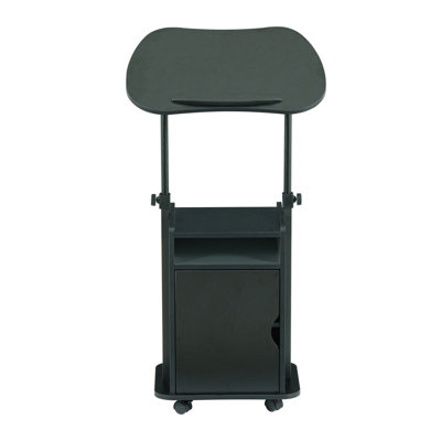 Chariot mobile réglable en hauteur pour ordinateur portable avec armoire de rangement dissimulée et roulettes verrouillables, polyvalent pour le bureau à domicile et la salle de classe