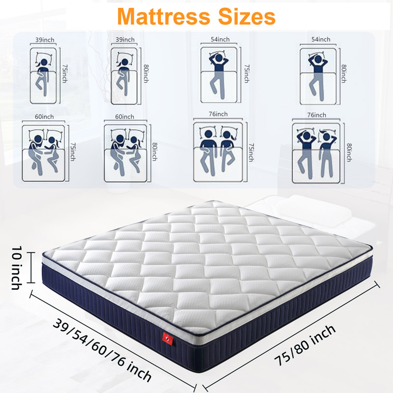 Mattress, 10 Inch Medium Mattress With Pocketed Coil, Cool Memory Foam And Breathable Euro Cover, Motion Isolation, Pressure Relief, Certipur-US Certified