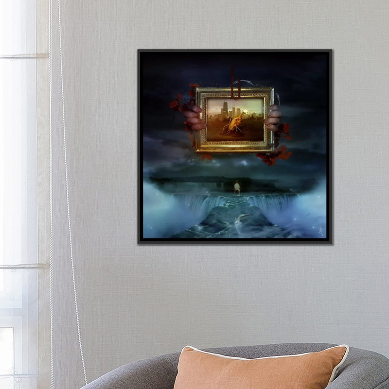 « dangereuses rêves », impression sur toile, H 26 po x l 26 po x P 1,5 po, Toile avec cadre noir, Pas de tapis