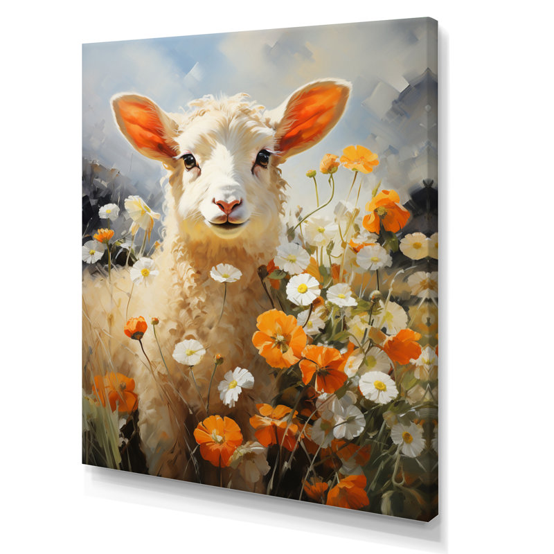 " Sheep In Daisies ", Wrapped Canvas, 32" H x 16" W x 1" D