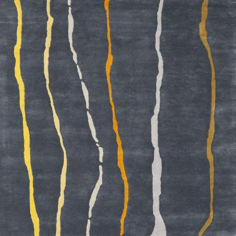 Tapis contemporain gris / jaune, Carré 5 pi