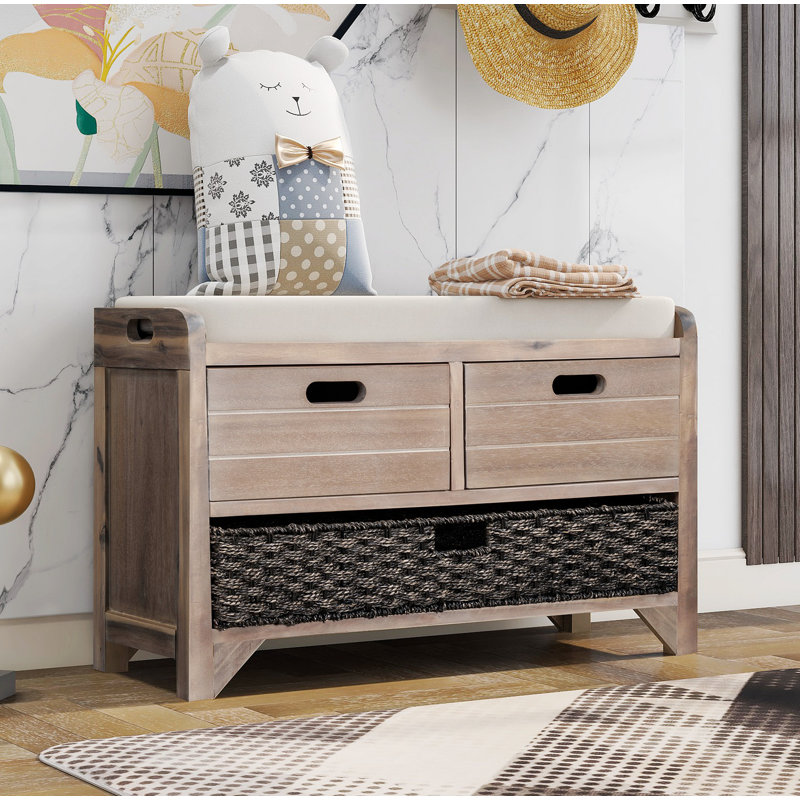 Solid Wood Drawer Storage Bench, Shoe Storage Cabinet, Shoe Bench, Entryway Shoe Cabinet, Navy