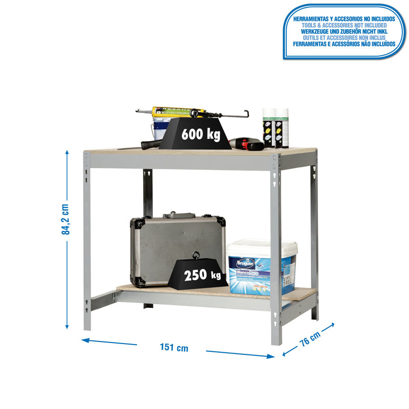 Wood Top Workbench with Wheels, 84.2cm H x 151cm W x 76cm D