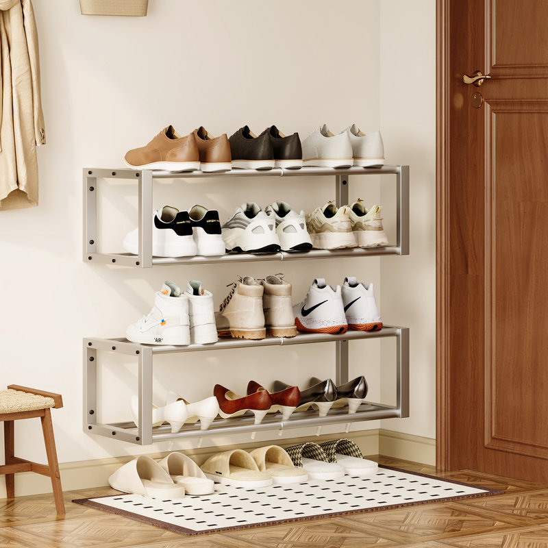 Hanging Shoe Organizer,2 Pack Wall Mounted Shoe Rack Holds 12 Pairs,Space Saving Metal Wall Shoe Rack,Hanging Shoe Rack Shoe Holder For Small Space,Entryway,Closet,Rv,Camper(Silver)
