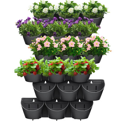 Set Of 6, 18 Pockets, Self-Watering Stackable Vertical Planters - Wall Mounted Plastic Planters