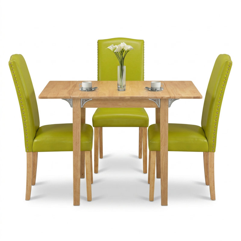Ensemble de salle à manger 3 pièces en bois massif fini chêne vert automne avec similicuir et rallonges, 2 chaises