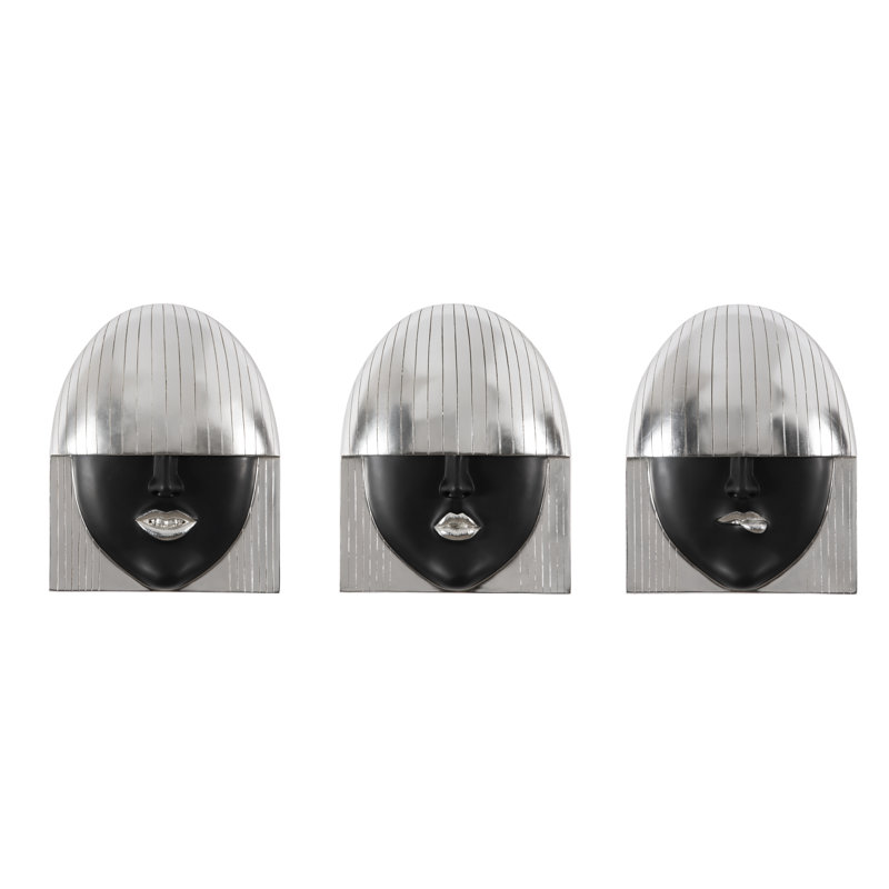 Fashion Faces Wall Art Small Black And Silver Leaf, Set Of 3