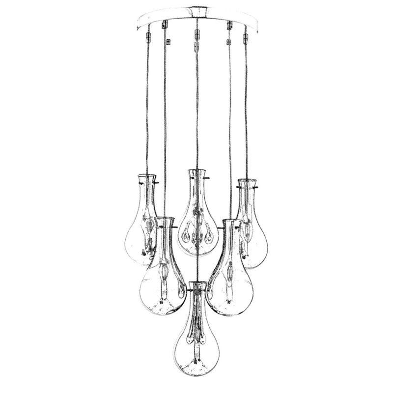 6 - Light Cluster Pendant, Gray, Silver