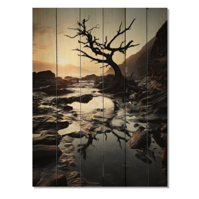 Plage, paysage, arbre, impression sur bois