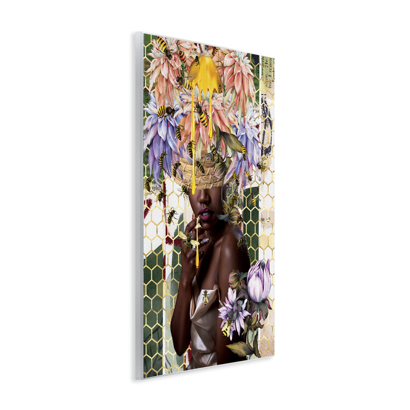 «Glam & Honeycomb Queen Bee», art mural sur bois par Yvonne Coleman Burney, H 19 po x l 13 po
