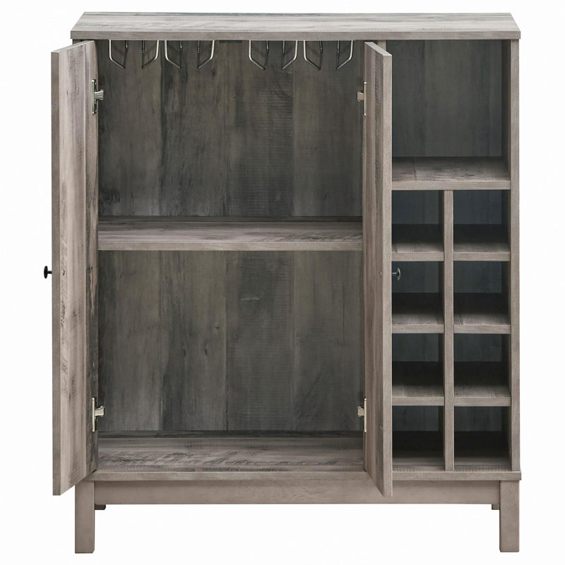 Weathered Acacia Wine Cabinet With 2 Doors