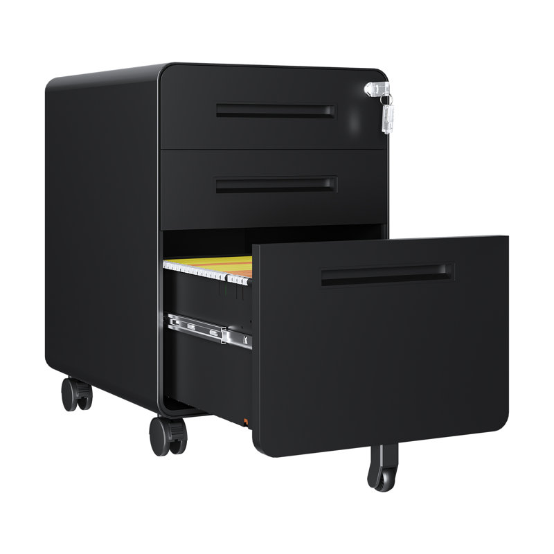 Classeur mobile à 3 tiroirs avec serrure - rangement légal et format lettre pour bureau à domicile, entièrement assemblé