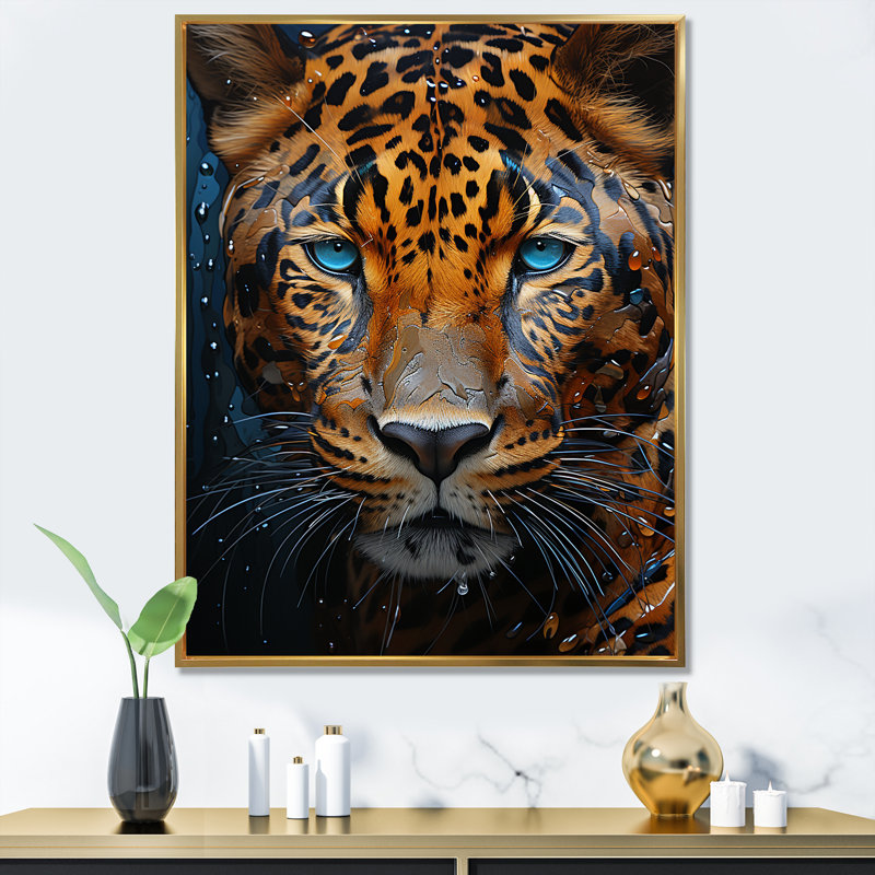 Présence symbolique de jaguar, Cadre flottant doré, H 32 po x l 16 po x P 1 po