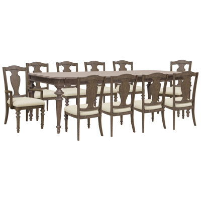 Extendable Leg Dining Table with 8 Wood Back Side Chairs and 2 Arms Chairs