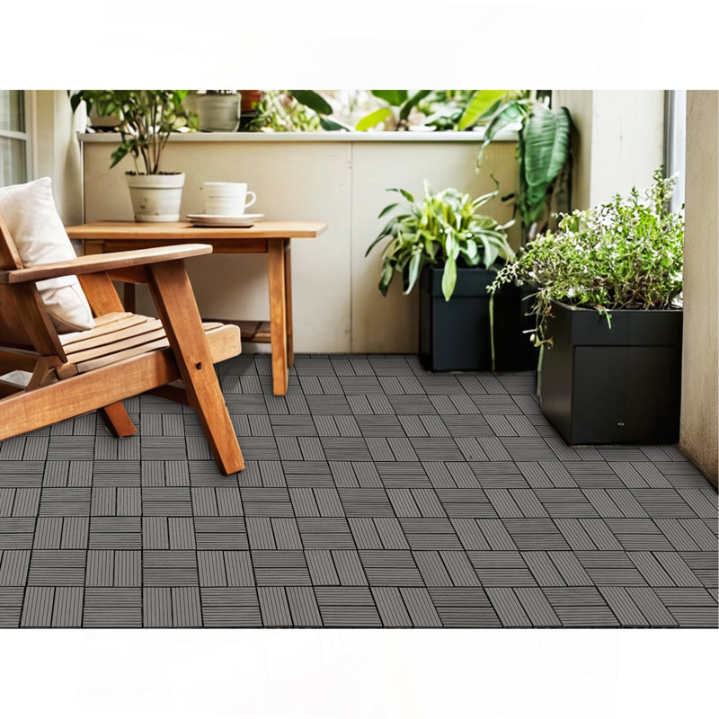 Ensemble de tuiles de terrasse en bois et en plastique composite de 20 pièces, Gris foncé