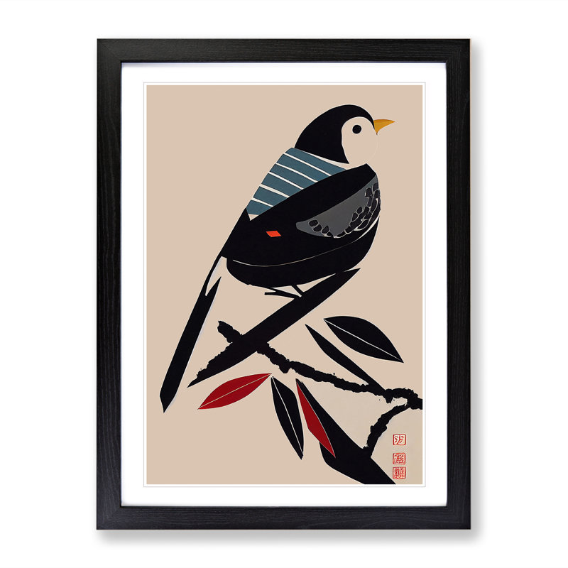 A Japanese Bird - Single Picture Frame Print, Black Framed, 64cm H x 46cm W x 2cm D