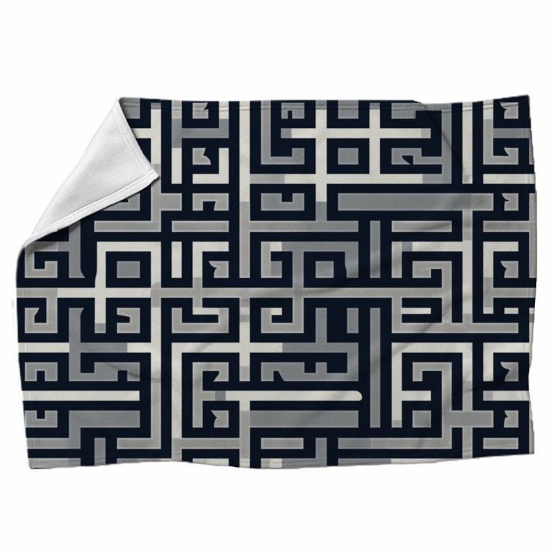 Machine Printed Throw Blanket, Throw, Geometric, Blue/Silver