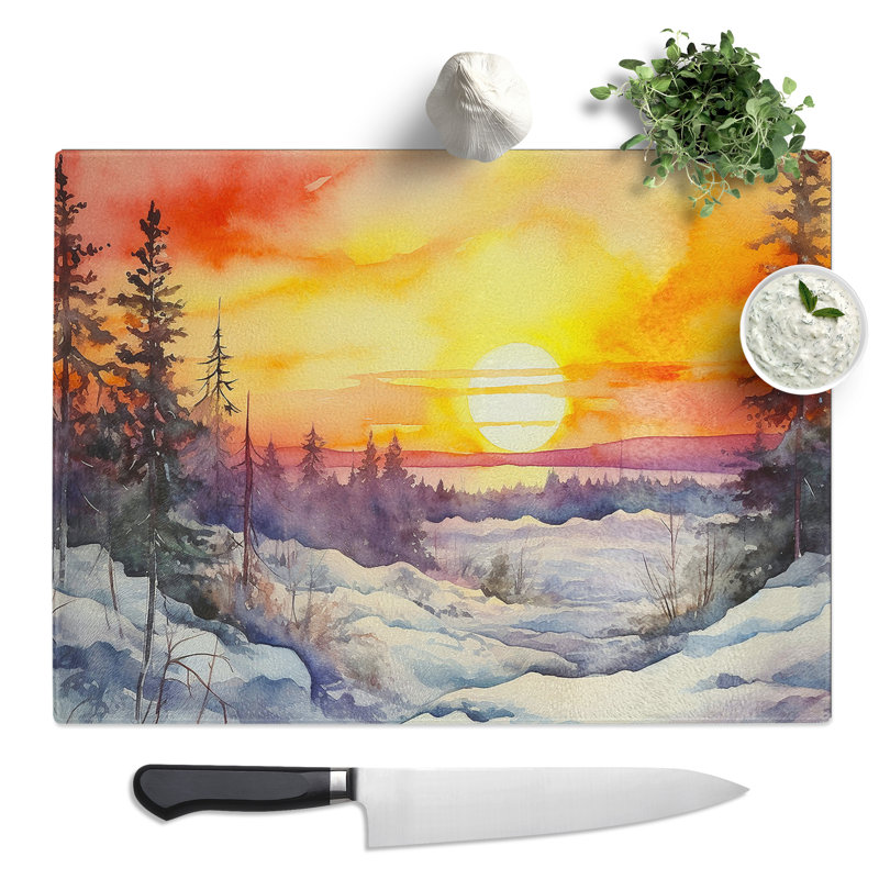 Sunrise Watercolour  Glass Chopping Board