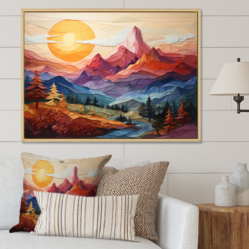 " Colourful Mountains Sharp Peaks II ", H 34 po x l 44 po x P 1,5 po, Cadre naturel flottant