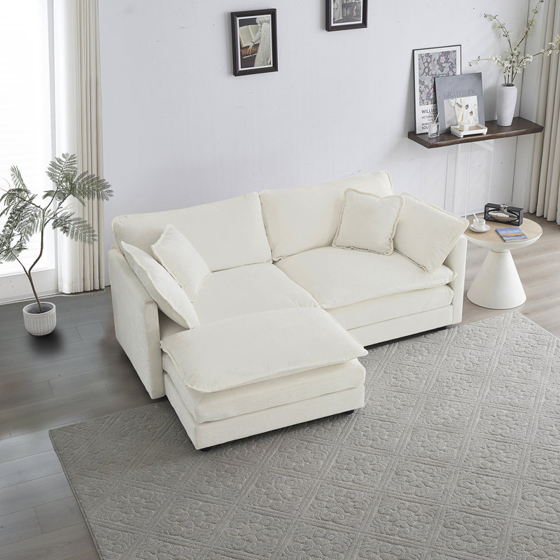 Canapé en chenille deux places avec 1 repose-pieds, Blanc