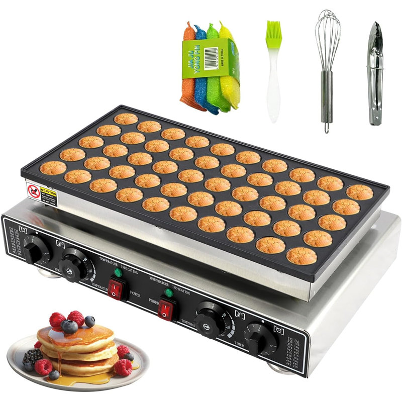 Mini machine à crêpes hollandaise 50 trous, machine à crêpes et gaufres électrique commerciale 1800 W, plaque antiadhésive, 110 V pour la cuisine à domicile