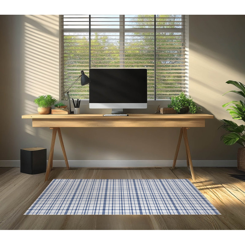 Tapis de bureau léger à carreaux Liz, L 6 pi x L 4 pi, Marine