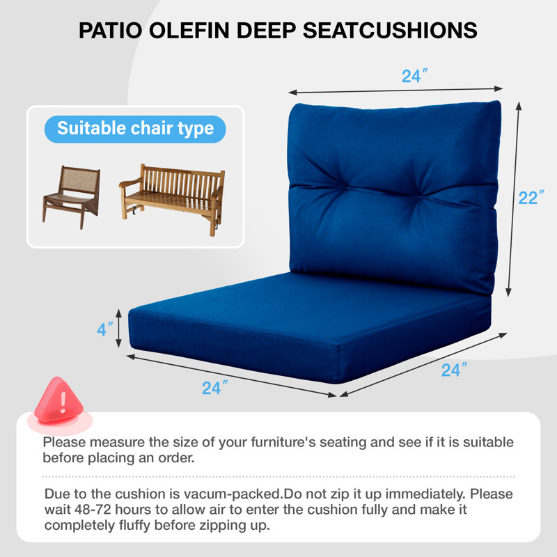 Outdoor Double Waterproof Tech Fade Resistant Deep Seat Cushion Set（Set Of Two), Navy Blue