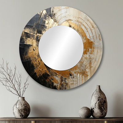 Roshonda Minimalism Vortex Poteries - Abstract Spirals Mirror, Modern Round Unique Wall Mirror, Printed Metal Art