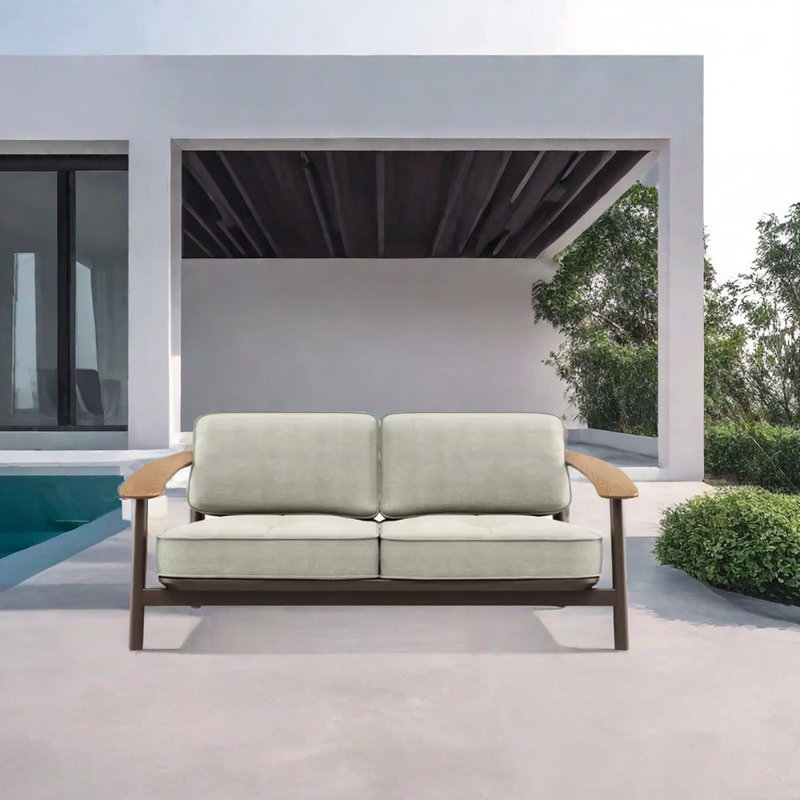 Outdoor Modern Simple Sponge Sofa 69.29'' Wide Rectangle Loveseat with Cushions, Black, Greyish Green