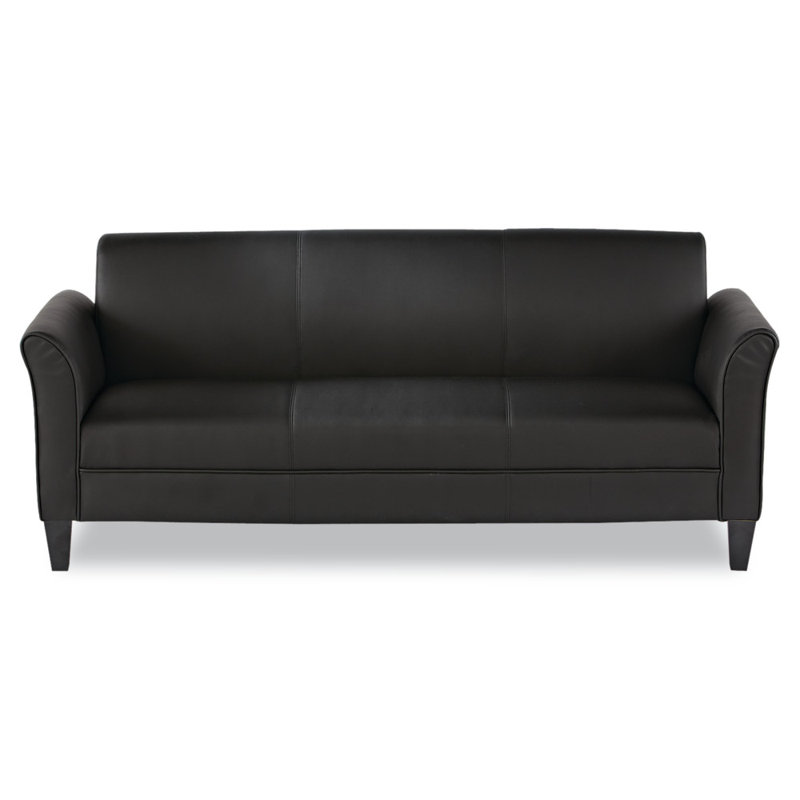 Black Leather 77'' Reception Sofa with Flared Arms