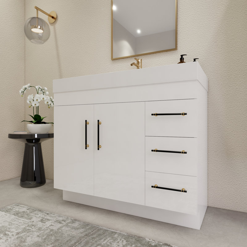 42'' Single Bathroom Vanity with Acrylic Top, Glossy White
