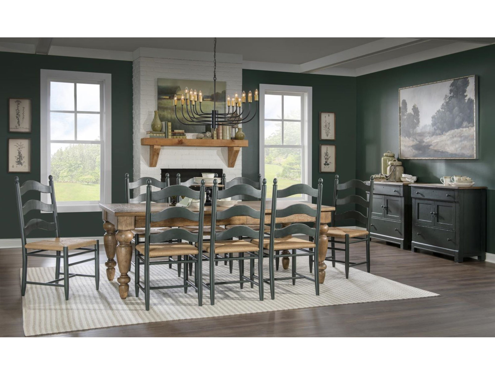 Country Living Ladder Back Side Chair, Green