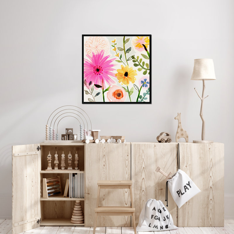 Floral Pop I by Victoria Borges - Painting on Canvas, 95cm H x 95cm W, Black Framed Paper Print