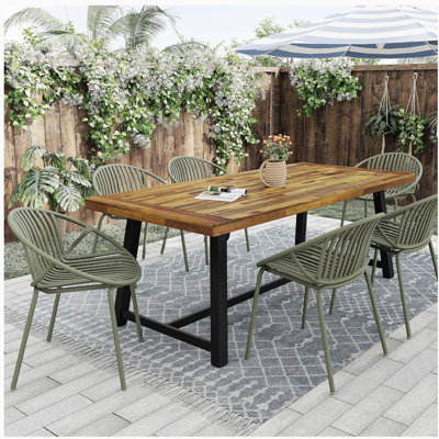 7 Pieces Outdoor Modern Dining Set with Stackable Chair, Green