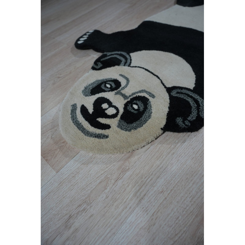Tapis noir et blanc en laine touffeté à la main Panda