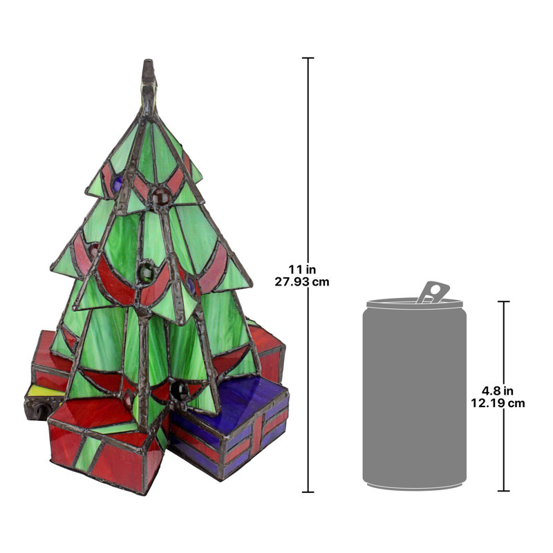 Ruby Emerald Sapphire 20" Hand-Crafted Stained Glass Christmas Tree Sculpture