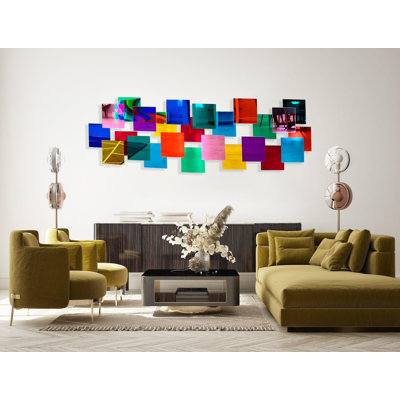 Large Multicolor Mirrored Geometric Wall Art - Modern Decor