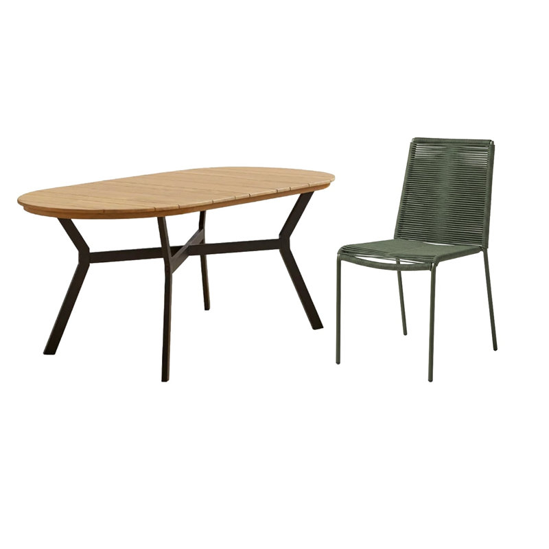 6 - Person Solid Wood Patio Dining Set Oval Table, Green