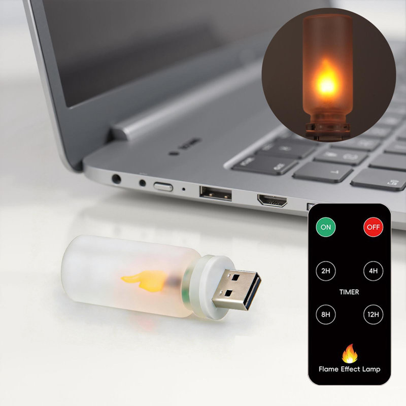 Glass Bottle Flame Lamp USB Simulated Flame Ambient Light  Candle Night Light