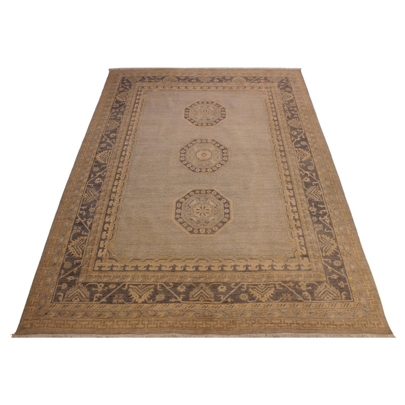 Tapis gris / brun en laine noué à la main 9 pi x 9 pi 11 po Abbigail Southwestern