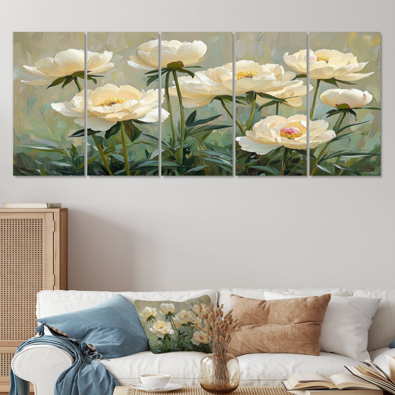 Pivoines d'été dans le jardin d'herbes aromatiques - Art mural pivoines - Ensemble d'art mural traditionnel, 5