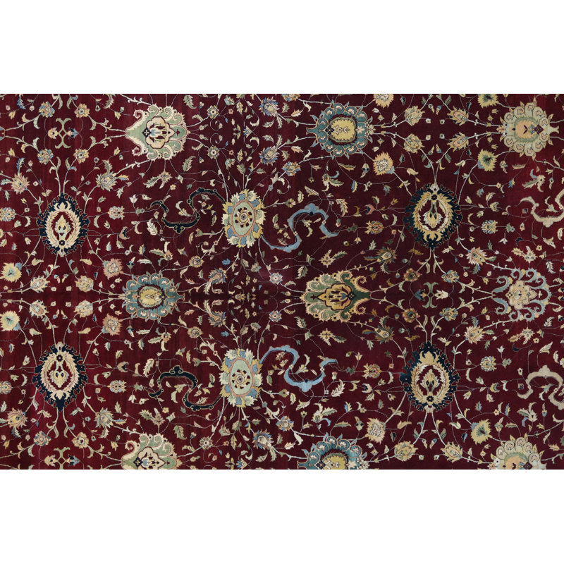 Oriental Hand-Knotted Wool Burgundy/Green/Ivory Area Rug, Rectangle 8'1" x 10'1"