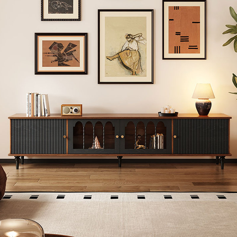 Meuble télé rétro en bois massif noir, 94.49, Nut-Brown