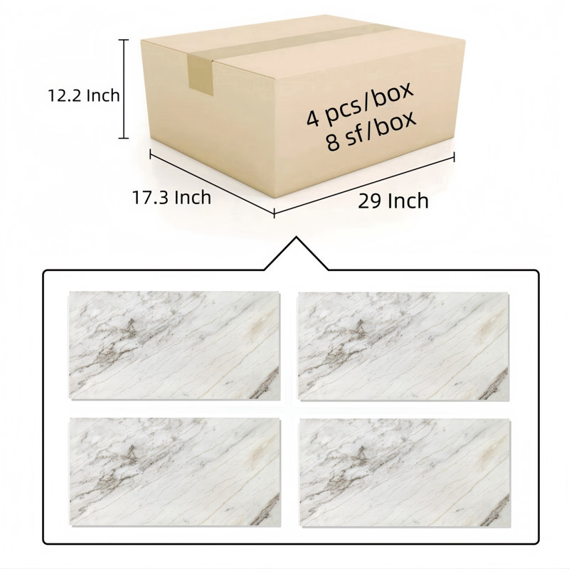  Carreau de marbre naturel, pierre polie pour mur et plancher, marbre véritable, boîte de 4 pièces, blanc